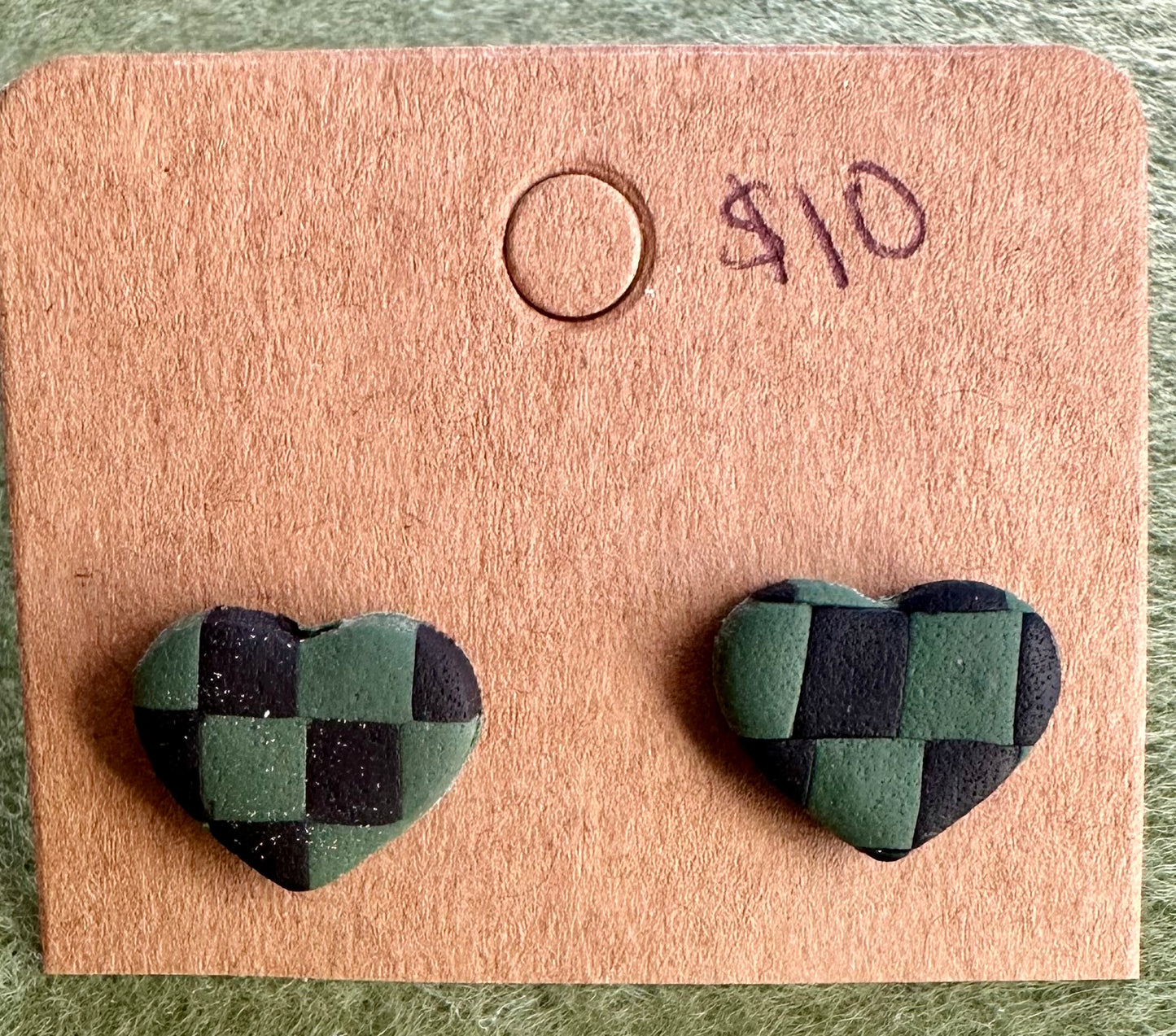 Buffalo Plaid Heart Studs