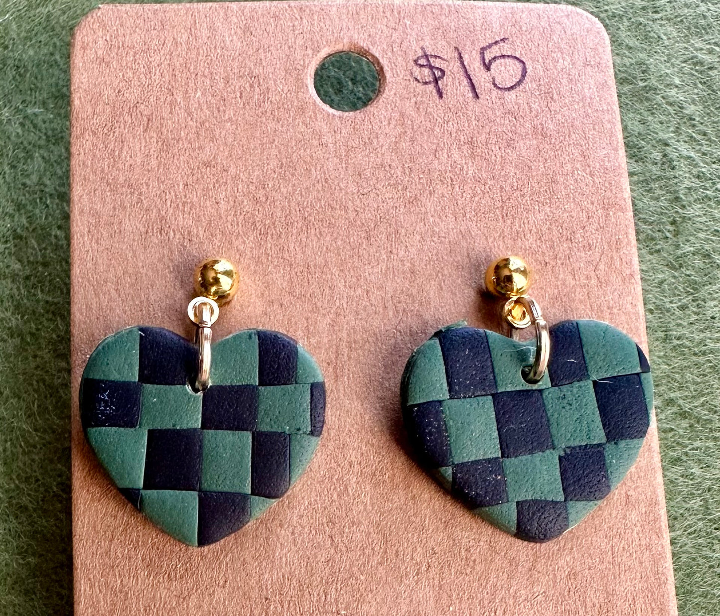 Buffalo Plaid Heart Dangles