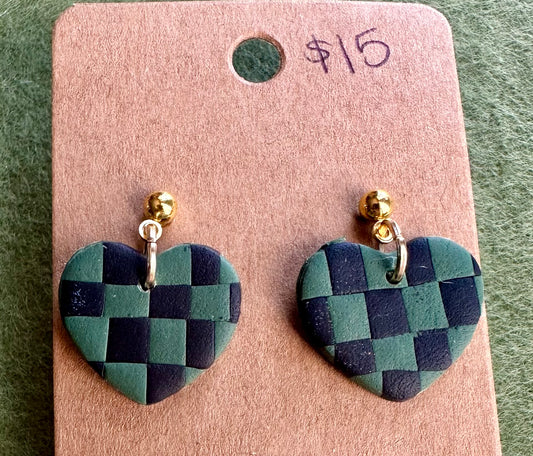 Buffalo Plaid Heart Dangles