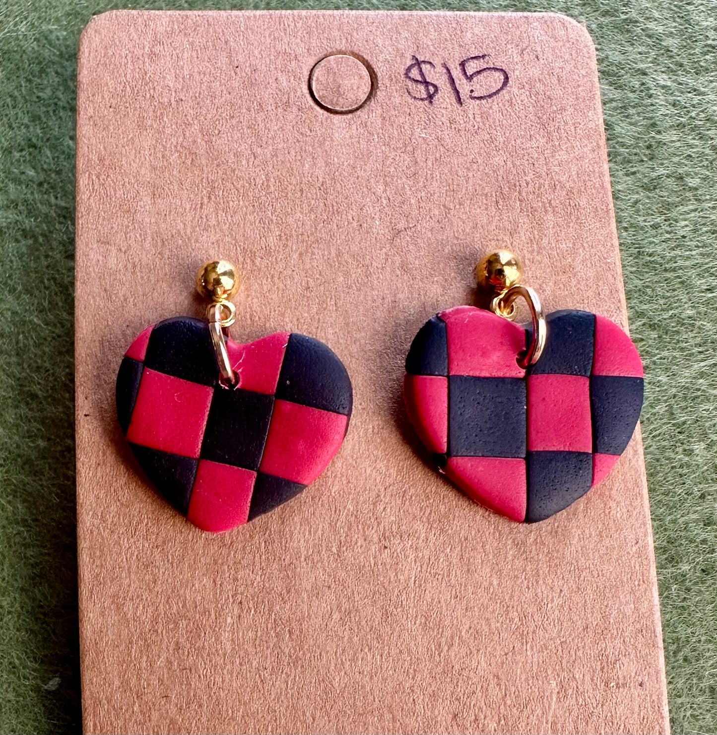 Buffalo Plaid Heart Dangles