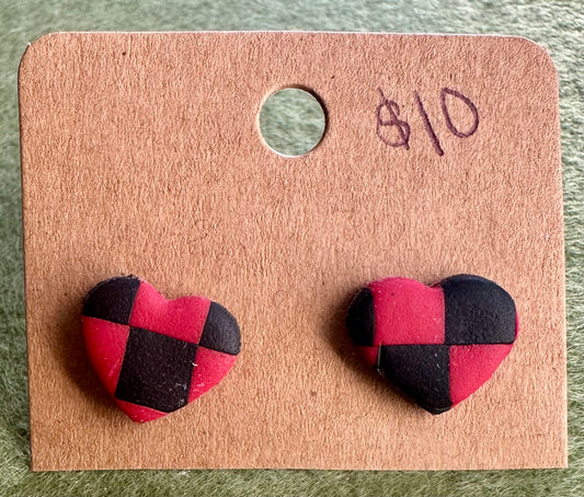 Buffalo Plaid Heart Studs