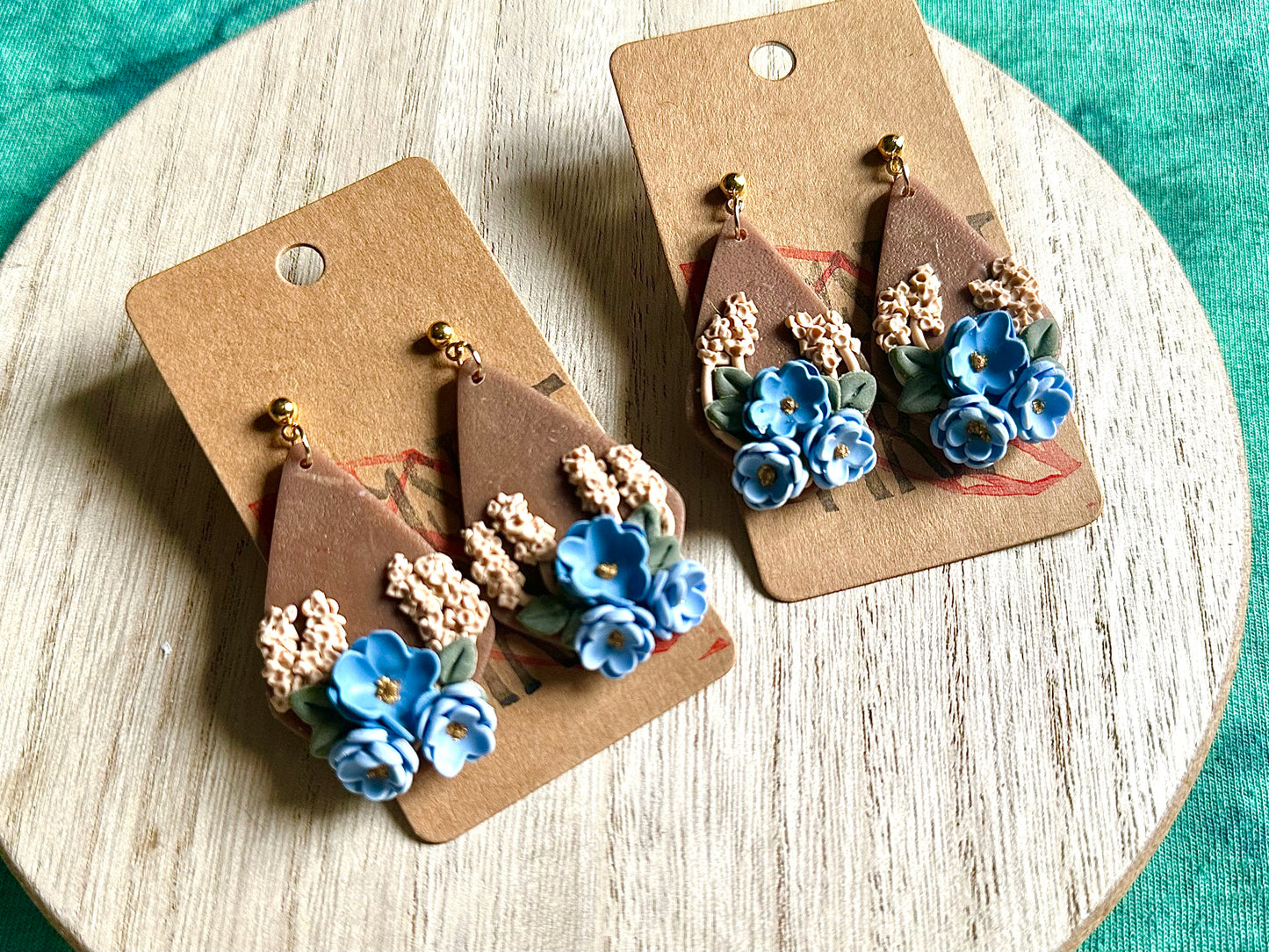 Brown and Blue Floral Dangles