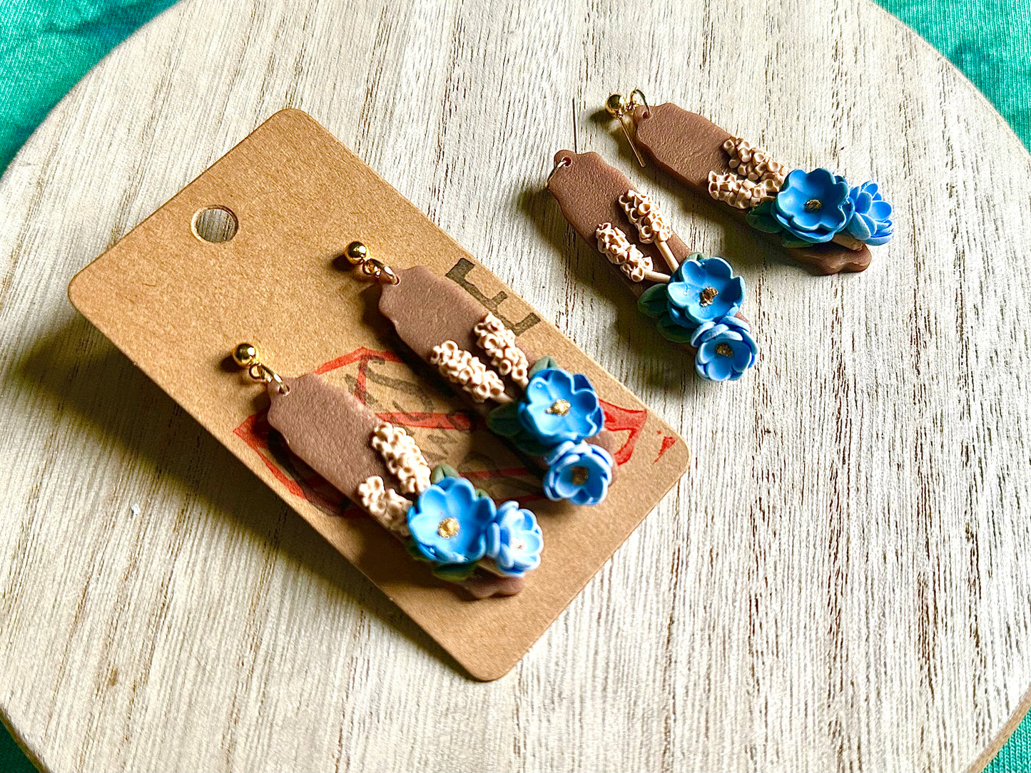 Brown and Blue Floral Dangles