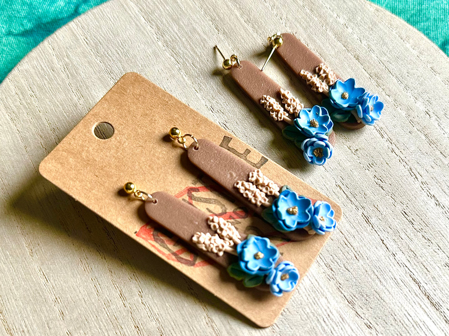 Brown and Blue Floral Dangles