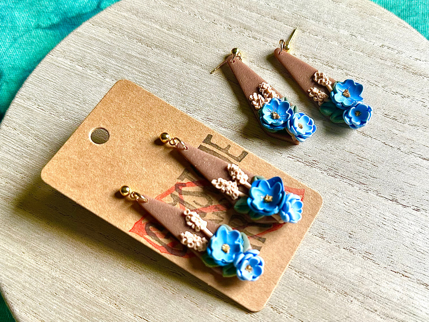 Brown and Blue Floral Dangles