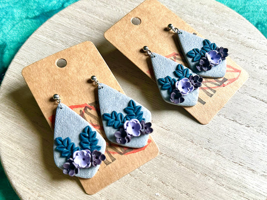 Purple and Silver Floral Dangles